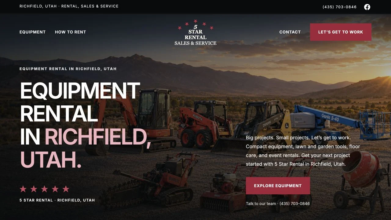 Current 5 Star Rental homepage on its live custom domain
