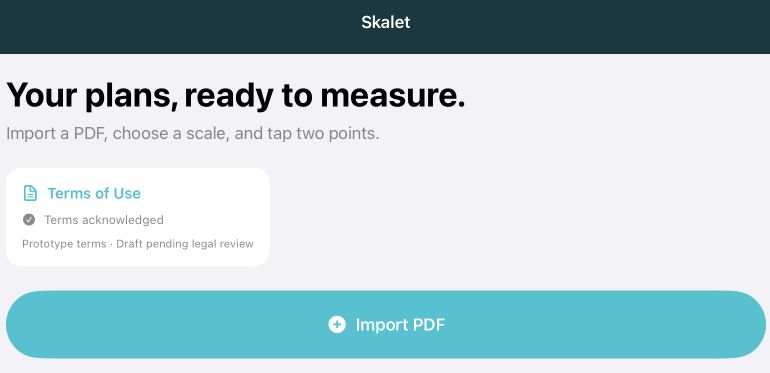 Skalet opening screen with PDF import